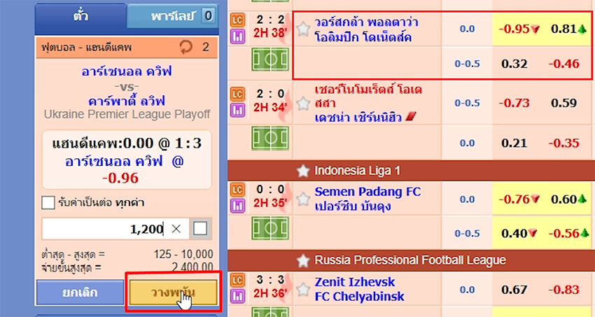 วิธีวางเดิมพันบอลเต็ง ผ่านเว็บ SBOBET